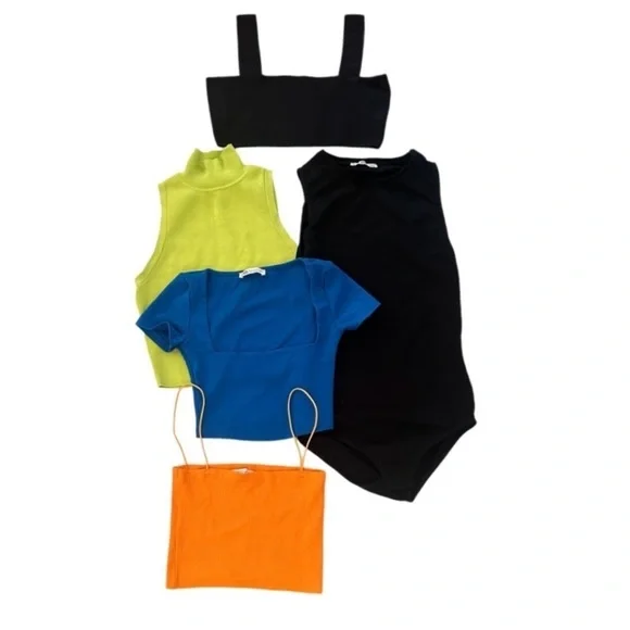 Zara Bundle Summer Essentials Tops Crop, Cami, Tank Bodysuit, Mock Neck, Size S - Picture 2 of 10